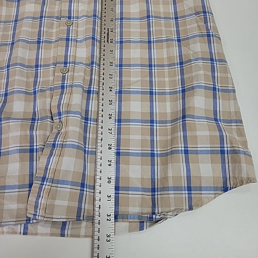 Columbia Button Up Shirt Men's XL Beige Check Short Sleeve Outdoor Casual Preppy
